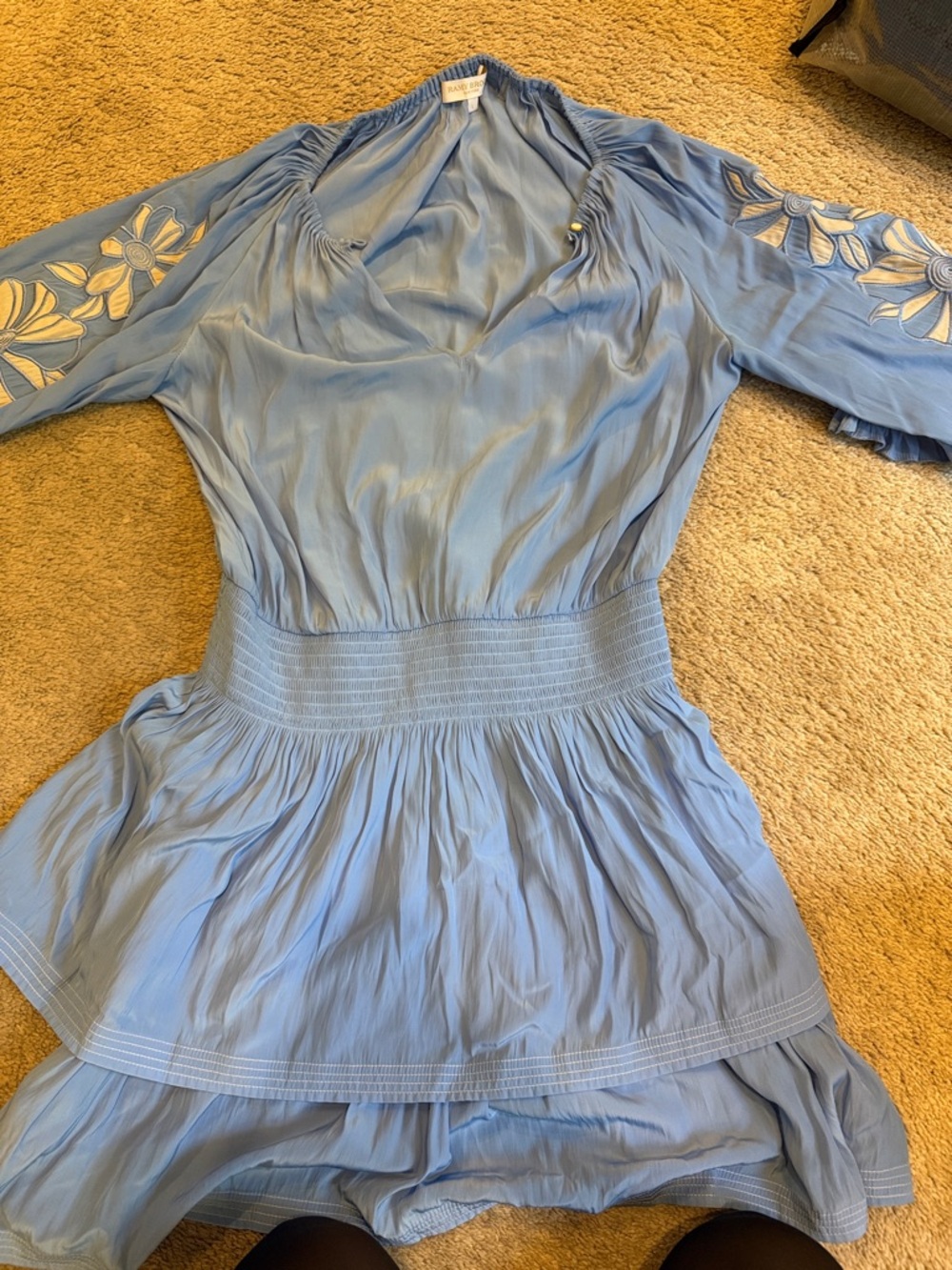 RAMY BROOK - Light Blue Floral Sleeve Tiered Mini Dress